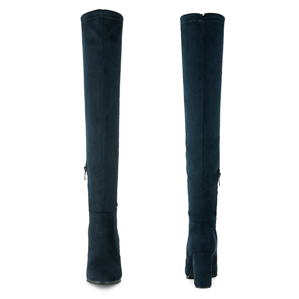 Women's Chunky Heel Thigh-High Boots - DARK BLUE - 4